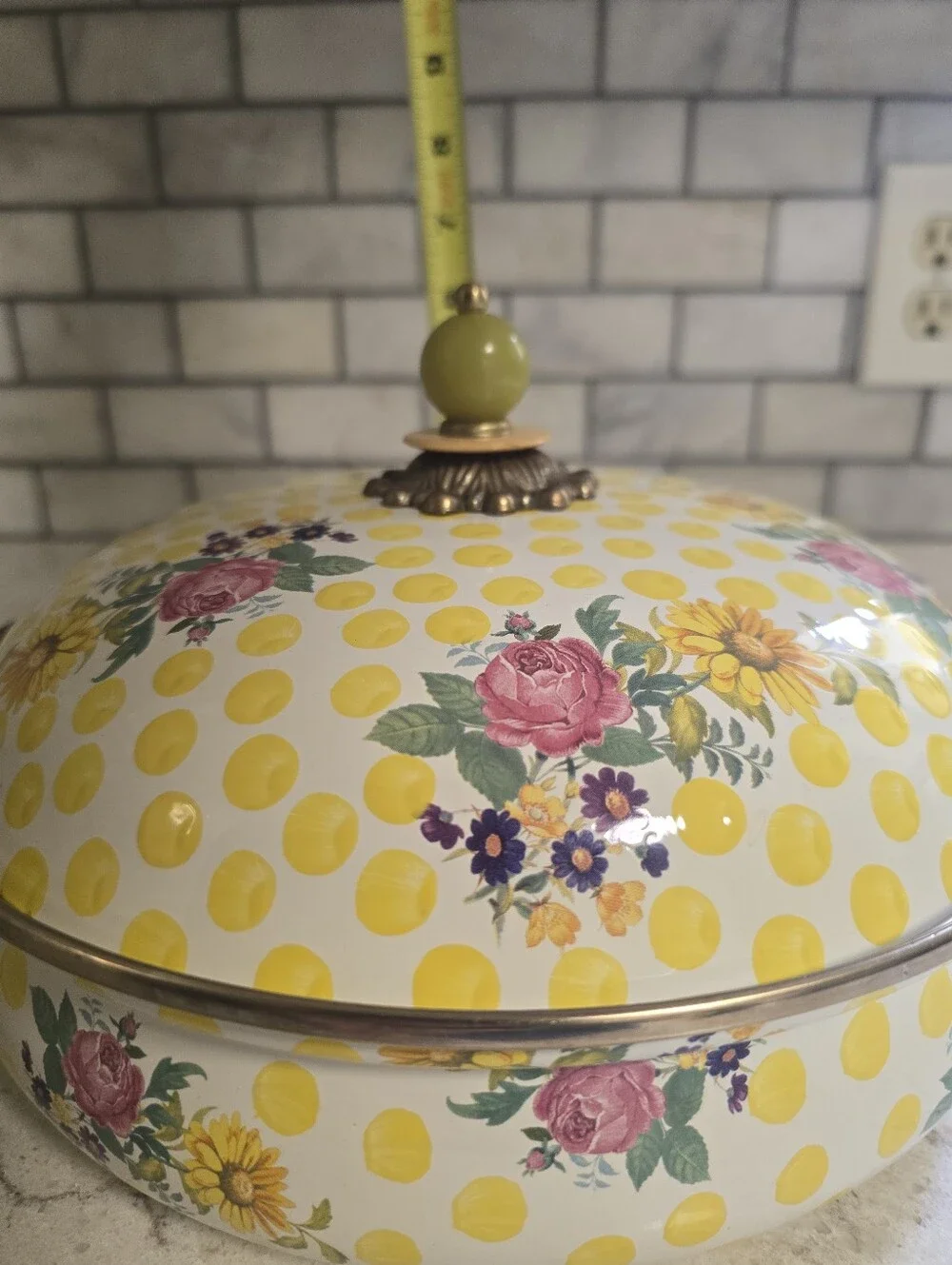 MacKenzie-Childs Buttercup Enamal Cookware 3 Quart Covered Skillet And Lid Pot